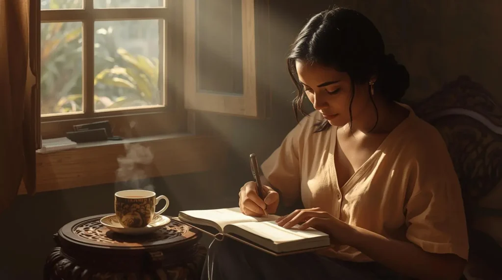 O poder da gratidão - mulher escrevento em um diário motivos para agradecer